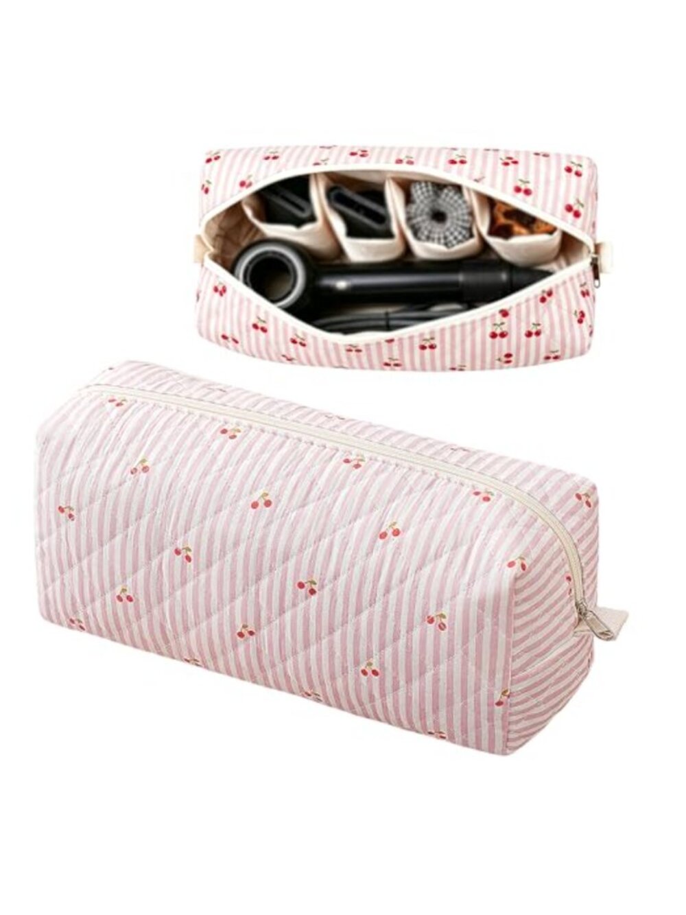 Quilted Cotton Travel Case Hair Tool Organizer Portable Cosmetic Bag